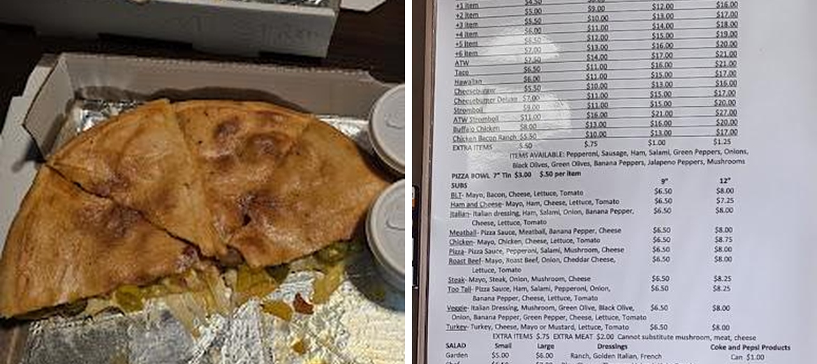 Too Talls Pizza Menu