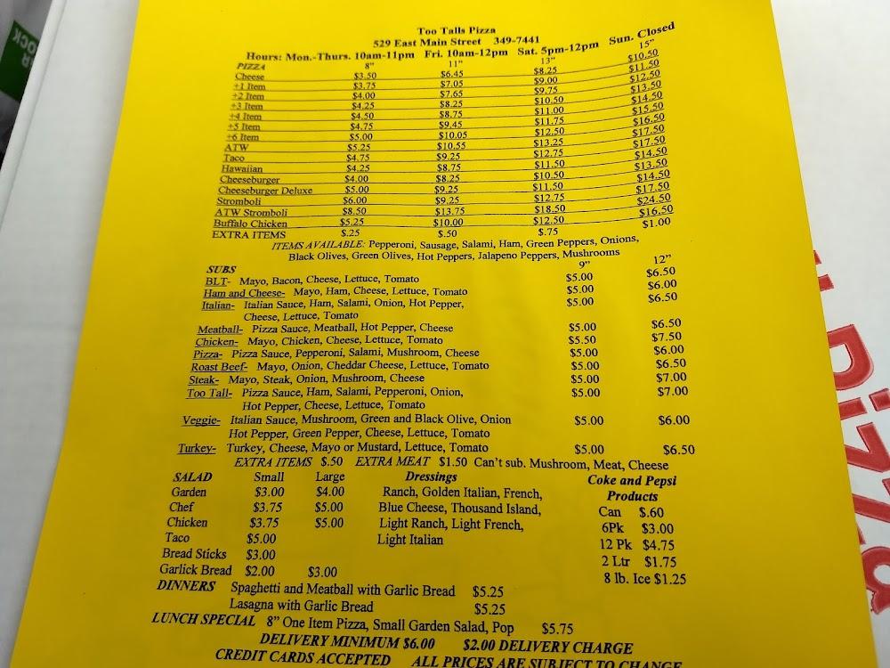 Too Talls Pizza Menu image 3